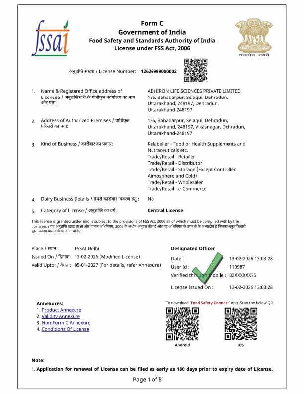 FSSAI certificate preview